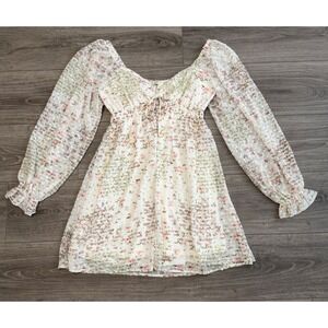 Thirty Thirty LA Floral Swiss Dot Blouse Medium Cottagecore Boho Romantic Ruffle